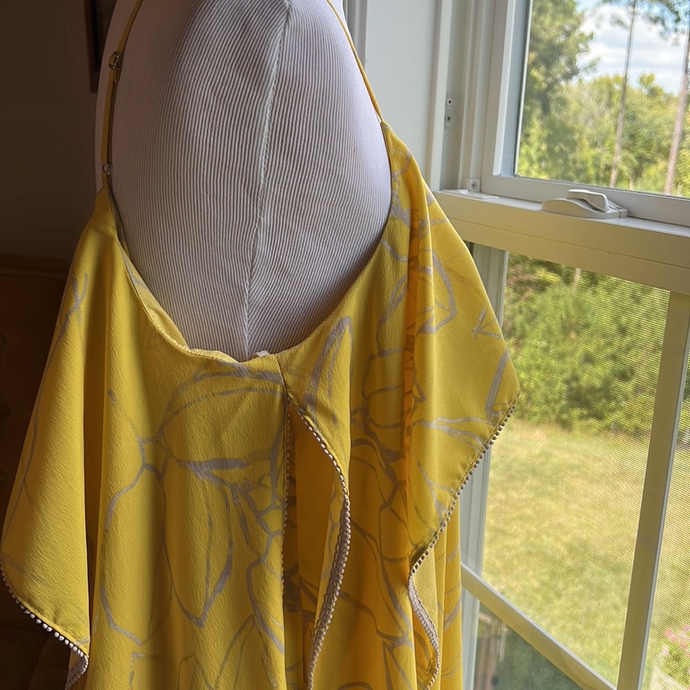 EUC Halston Heritage Popover Floral Print Sunshine Yellow Camisole Blouse - XL - Picture 7 of 17